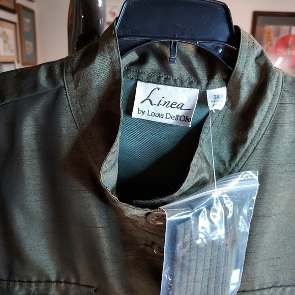 Linea By Louis Dell'olio 2X NWOT Jacket top with belt,pockets olive linen look - Picture 11 of 13